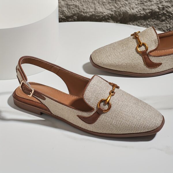 Women's Metallic Buckle Decor Flat Sandals, Elegant Square Toe Buckle Strap Shoes, Lightweight & Comfortable Shoes - Image 7