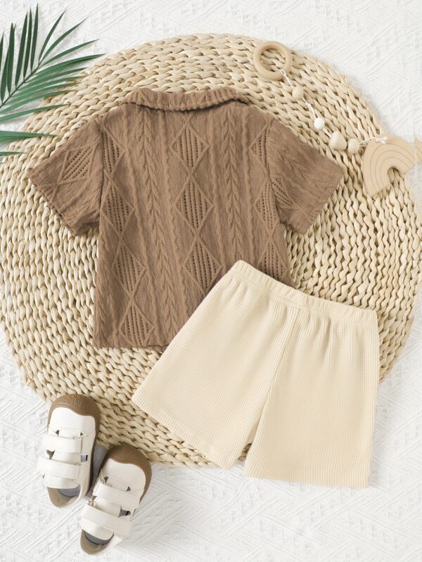 Youngsters Youngsters Boy Summer Solid Color Jacquard Short Sleeve Shirt + Shorts Two Piece Set, Perfect for Outdoor - Image 3
