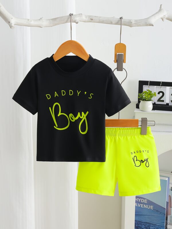 2pcs Summer Outdoors Boys' Casual Letter Print T-Shirt and Shorts Set, Daddy'S Boy, Soft Knit Polyester with Slight Stretch, Short Sleeve, Crew Neck, for Boys, for Outdoor - Image 9