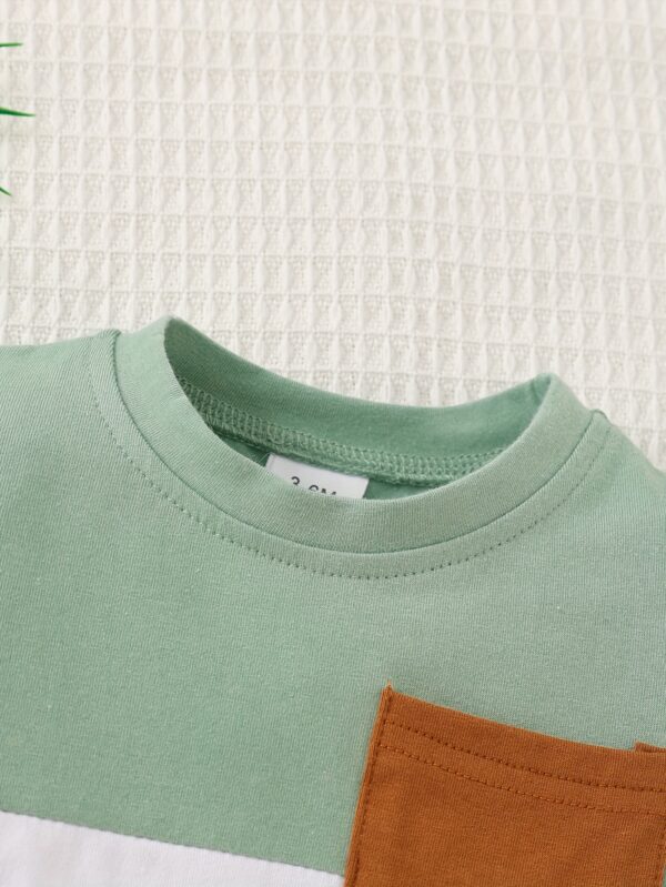 Two-Piece Set for Baby Boys Featuring a Short-Sleeve T-Shirt with a Front Pocket And Solid Color Shorts, for Outdoor - Image 7