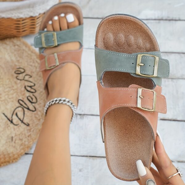 Indoor And Outdoor Casual Stylish Sandals with Adjustable Buckles, Slip-On Flat Slippers in Solid Colors for Teens, Unisex, Women'S New Outdoor Sports Beach Shoes. - Image 2