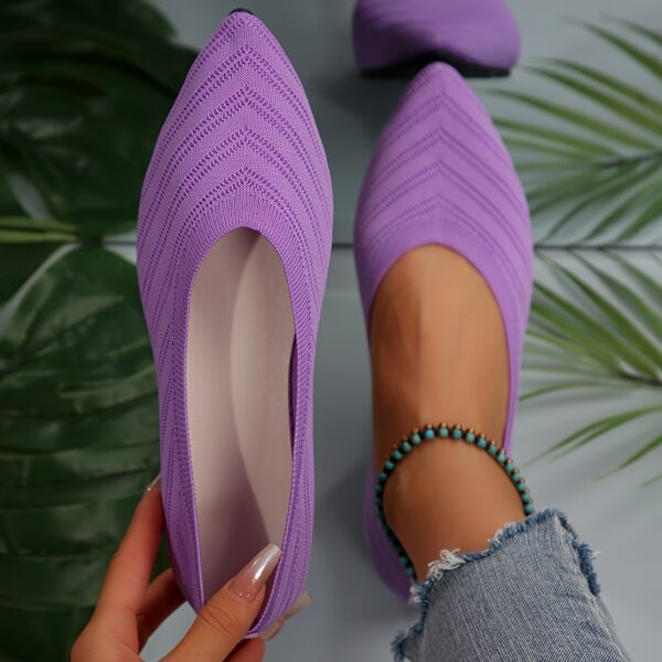 Women's Pointed Toe Flat Shoes, Solid Color Knitted Slip On Shoes, Casual Breathable Ballet Flats - Image 5