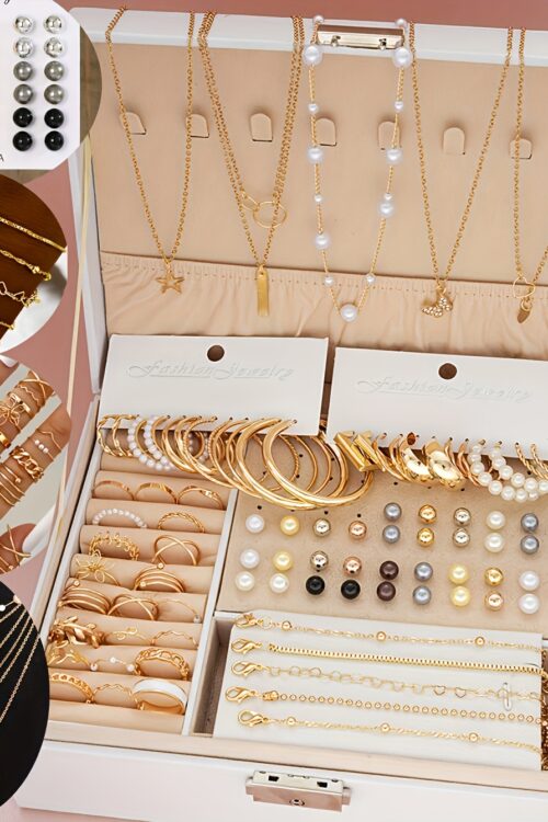 5pcs/91pcs/set Fashionable and Elegant Love Butterfly Five-pointed Star Imitation Pearl Multi-Element Necklace Bracelet Ring Earrings Earrings Five-in-One Jewelry Multi-Set High Value Gift Quick Delivery Halloween Christmas Valentine’S Day Best Choice No Box