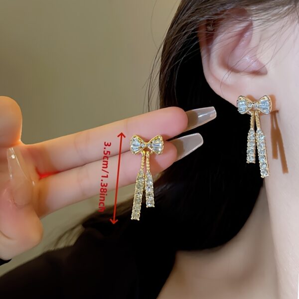 Elegant Bowknot Dangle Earrings with Sparkling Zirconia - Chic Alloy Fashion Jewelry for Women, Perfect for Daily Wear & Special Occasions - Image 4