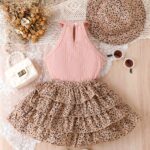 Girls' 3pcs Vintage Leopard Print Outfit Set - Sleeveless Cotton Blend Bandeau Top, Tiered Skirt, and Matching Hat - Casual Summer Wear for Kids with Frill Details - Image 5