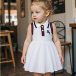 Toddler Sleeveless A-Line Dress - Vibrant Green with Black & White Striped Design, Button-Up Collar, Perfect for Summer Outdoor Activities, Youngsters' Fashion, Casual Wear|Sporty Style|Strapless Design, Youngsters Dress - Image 4