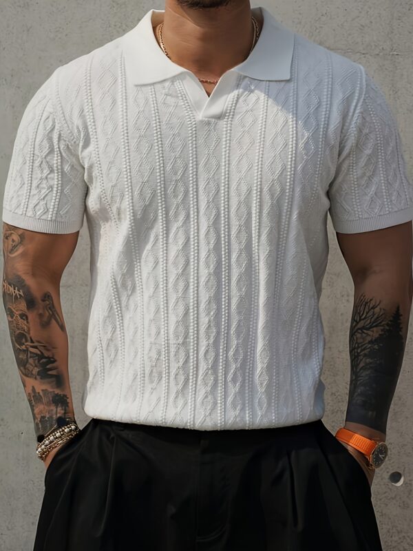 Men's Summer Slim Fit Contrast Collar Short Sleeve Knit Sweater - Lightweight Breathable Casual Pullover, Machine Washable for Office & Social Events, Cute Sweaters, Event Pullover, Medium Stretch Fabric - Image 2