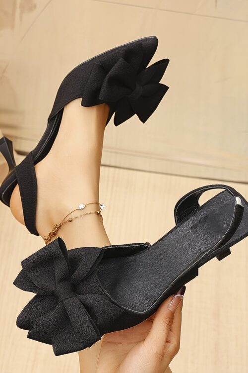 Women’s Shoes Versatile Retro Solid Color Comfortable Pointed Bow Sand Beach Party High Heel Sandals byue158-2