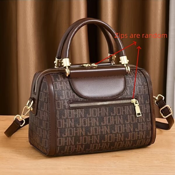 Designer-Inspired Boston Handbag for Women, Large Capacity Shoulder Bag with Zipper Closure, Polyester Lined, Painted Edges, Fashionable Versatile Crossbody Purse for Mature Ladies - Image 3