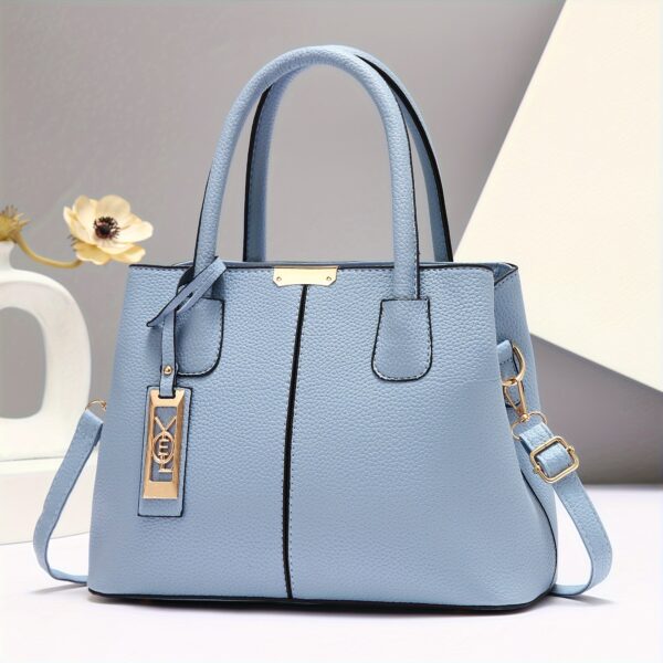Large Capacity Gray PU Tote Bag - Stylish Versatile Shoulder & Bag with Adjustable Straps, Zip Closure, and Polyester Lining - Image 20