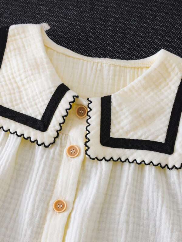 A Stylish New Collection for Girls in Spring And Summer Featuring Elegant And Versatile Designs. The Sleeveless Top Is Made from Quality Fabric with a Large Collar, Adorned with Wood Grain Buttons And Delicate Wave-Edged Ribbon Details. It Pairs Perfectly with Long Pants That Have Matching Wave-Edged Ribbon Accents, Making It a Comfortable Two-Piece Set for Casual Outings And Gatherings. an Exquisite Gift for Friends And Family, for Outdoor - Image 7