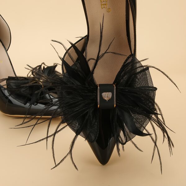2pcs Feather Mesh Bowknot Design Shoe Clips, Detachable Wedding Shoe Decoration Accessories For High Heels - Image 6