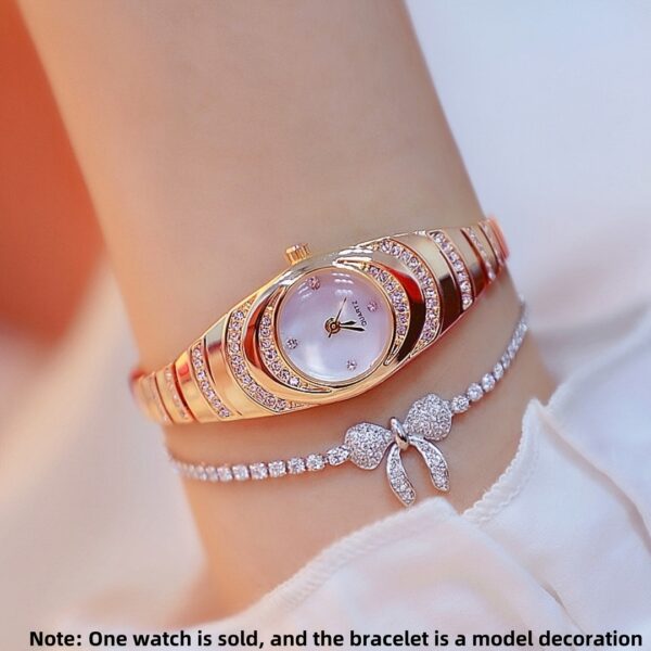 A New Women'S Watch with A Simple Design, Featuring A Round Dial with Rhinestones And A Golden Quartz Watch, Suitable for Daily Decoration, an Ideal Choice for A Birthday Gift. - Image 7