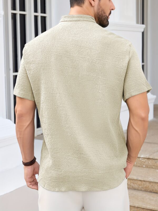 Men'S Lightweight Summer Casual Shirt - Solid Color Beige, Short Sleeve, Stand Collar, Button-Up, Breathable Woven Fabric for Outdoor & Weekend Wear, Relaxed Fit Shirt | Classic Collar Shirt | Durable Fabri - Image 3