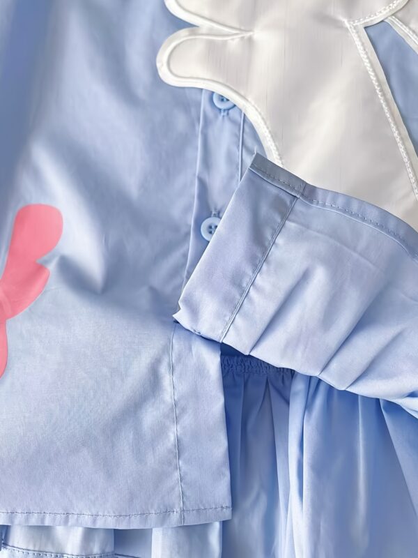 aiLe Rabbit Girls' Elegant Summer Dress - Pink with Bunny Embroidery, Ruffle Hem, Short Sleeve, Button-Up Collar, Non-Stretch Fabric, Perfect for Casual Wear, Cute Summer Dresses - Image 10