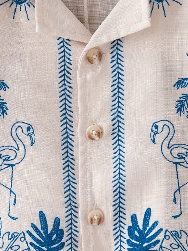 Boys' Short-Sleeved Shirt with Turned-Up Collar and Shorts Set in Vacation Style - Image 7