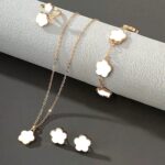 5pcs Jewelry Set Lucky Clover Bracelet, Necklace, Earrings, Necklace and Ring Jewelry Set Suitable for daily wear as a gift for friends - Image 11
