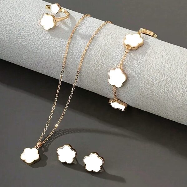5pcs Jewelry Set Lucky Clover Bracelet, Necklace, Earrings, Necklace and Ring Jewelry Set Suitable for daily wear as a gift for friends - Image 11