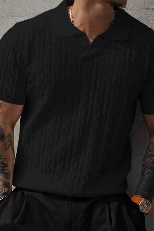 Men’s Summer Slim Fit Contrast Collar Short Sleeve Knit Sweater – Lightweight Breathable Casual Pullover, Machine Washable for Office & Social Events, Cute Sweaters, Event Pullover, Medium Stretch Fabric