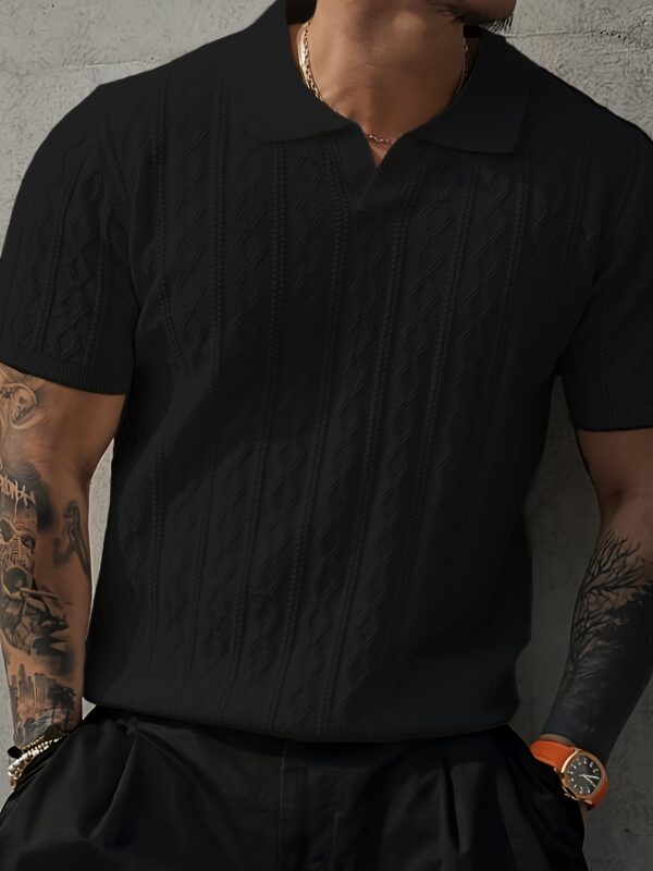 Men's Summer Slim Fit Contrast Collar Short Sleeve Knit Sweater - Lightweight Breathable Casual Pullover, Machine Washable for Office & Social Events, Cute Sweaters, Event Pullover, Medium Stretch Fabric