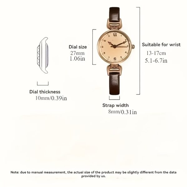 Elegant Vintage Women'S Quartz Watch with Brown Faux Leather Strap, Golden-Tone Alloy Case, Arabic Numerals, and Minimalist Design - Perfect for Casual Attire, Casual Watch|Elegant Timepiece|Goldtone Case, Watch Accessories - Image 5