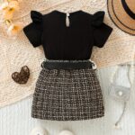 Spring and Summer Baby Girl Ribbed Comfortable T-shirt and Thick Flower Half Skirt + Belt Children's Dress Set 3-6m Water Drop Buckle, Perfect for Outdoor - Image 2