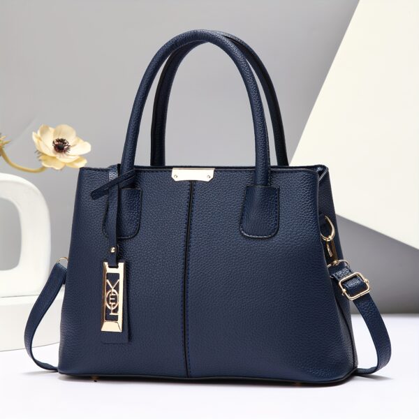 Large Capacity Gray PU Tote Bag - Stylish Versatile Shoulder & Bag with Adjustable Straps, Zip Closure, and Polyester Lining - Image 19
