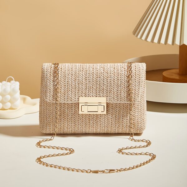 2025 New Trendy Woven Women'S Tote and Wallet, Practical Crossbody Bag, Single Shoulder Bag, Small Square Bag, Metal Chain Strap, Simple Women'S Crossbody Bag - Image 8