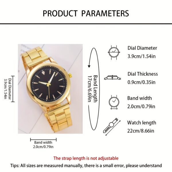 6pcs Elegant Women's Quartz Watch Set with Heart-Shaped Jewelry, Perfect Gift for Ladies, Non-Adjustable Alloy Strap, Classic Bar Markers Round Dial, Ideal Gift for Sisters and Mothers, Suitable for Ramadan or Casual Attire, No Packaging Box Included, Middle East Special Edition - Image 6