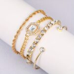 4pcs Women's Personality Exaggerated Punk Style Twist Chain Bracelet Set with Rhinestones - Image 2