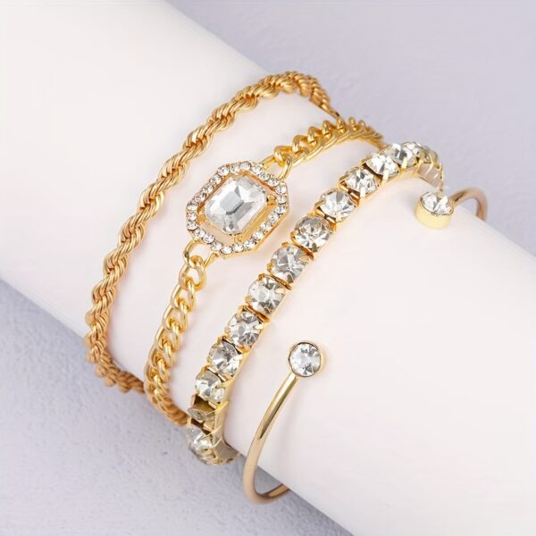 4pcs Women's Personality Exaggerated Punk Style Twist Chain Bracelet Set with Rhinestones - Image 2