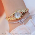 A New Women'S Watch with A Simple Design, Featuring A Round Dial with Rhinestones And A Golden Quartz Watch, Suitable for Daily Decoration, an Ideal Choice for A Birthday Gift. - Image 3