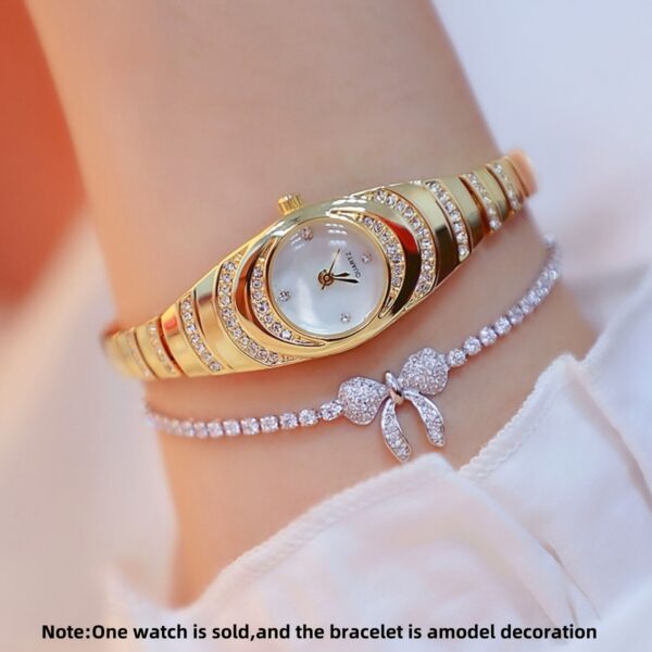 A New Women'S Watch with A Simple Design, Featuring A Round Dial with Rhinestones And A Golden Quartz Watch, Suitable for Daily Decoration, an Ideal Choice for A Birthday Gift. - Image 3