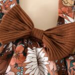 2pcs Cute Little Girl Flower Print Long Sleeve Flying Sleeve Ha Ha Shirt 0 Months-24 Months Baby Dark Buckle Collar Triangle Climbing Suit Spring and Autumn Clothes + Fashion Baby Carrier Skirt Long Does Not Include Shoulder Strap and Bow Headband, Perfect for Outdoor - Image 7