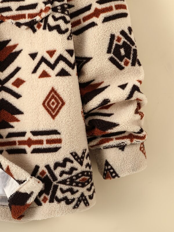 Men'S Aztec Pattern Flannel Jacket, Regular Fit, Long Sleeve, Casual Pullover with Pockets, Polyester Knit Fabric, Non, Spring/Autumn Collection - Image 8
