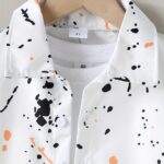 Summer Set for Boys with Splashed Ink Printed Short Sleeve Shirt + Plain Color Shorts - Image 3
