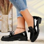Women's Black Cover Loafers with Bow Detail - Comfortable Thick Sole, Round Toe Slip-On Shoes, Versatile for All Seasons - Image 2