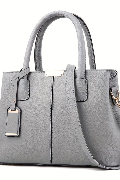 Large Capacity Gray PU Tote Bag – Stylish Versatile Shoulder & Bag with Adjustable Straps, Zip Closure, and Polyester Lining
