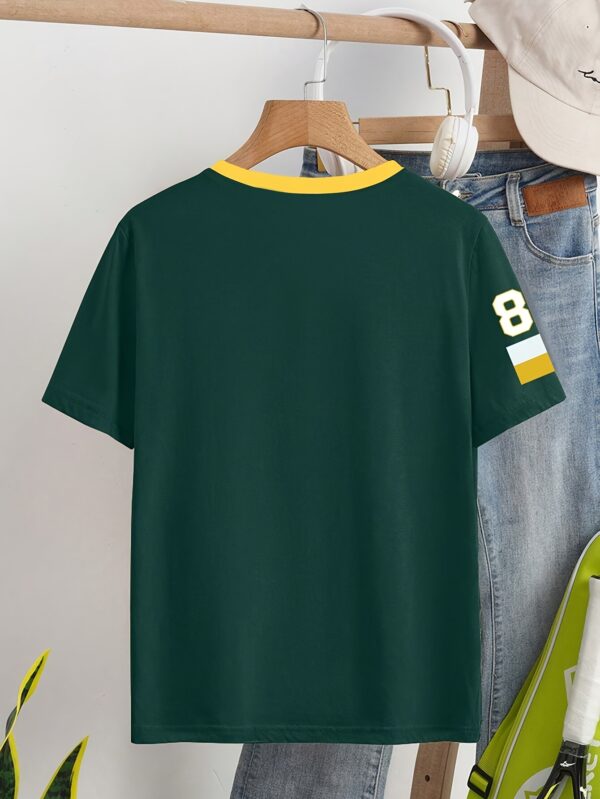 Women'S V-Neck Short-Sleeve T-Shirt with Letter And Number Print in a Color-Block Design - Image 2