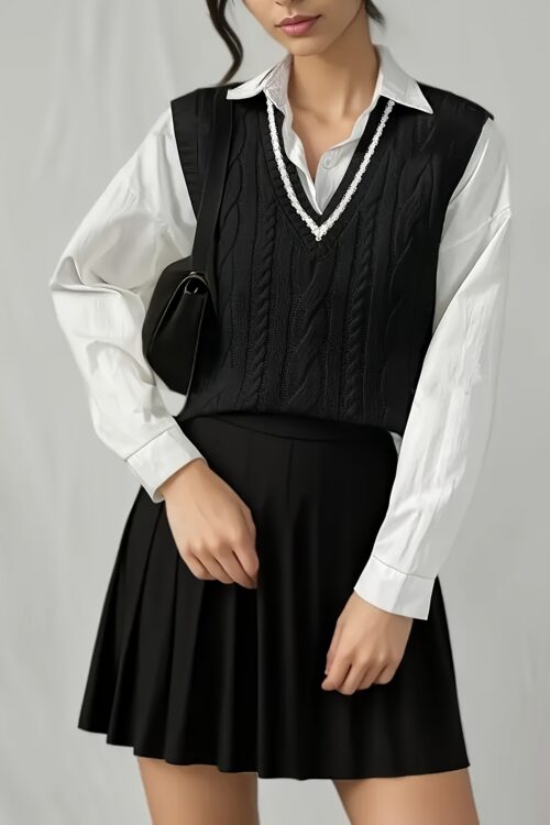 Women’s Elegant V-Neck Vest – Long Sleeveless Pullover Top, Solid Color Regular Fit for Spring/Fall, Versatile Casual to Formal Wear, Sleeveless Vests, Seasonal Layering Piece, Sophisticated Style, Textured Knitwear