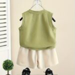 2pcs Cotton Set For Baby Boys, Summer Casual Sleeveless Round Neck Vest With Cap Design & Shorts, Fashionable Outfit Set, Green/Beige, Kids Comfort Wear, Outdoor Cloth - Image 3