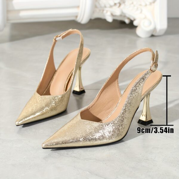 Elegant Pointed-Toe High Heel Sandals with Sparkling Metallic Finish - Glamorous Stiletto Design, Buckle Closure, Perfect for Weddings, Parties, and Formal Events, Formal Event Shoes | Sparkling Metallic Finish | TPU Sole - Image 8