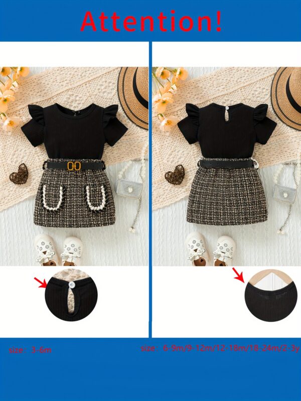 Spring and Summer Baby Girl Ribbed Comfortable T-shirt and Thick Flower Half Skirt + Belt Children's Dress Set 3-6m Water Drop Buckle, Perfect for Outdoor - Image 8
