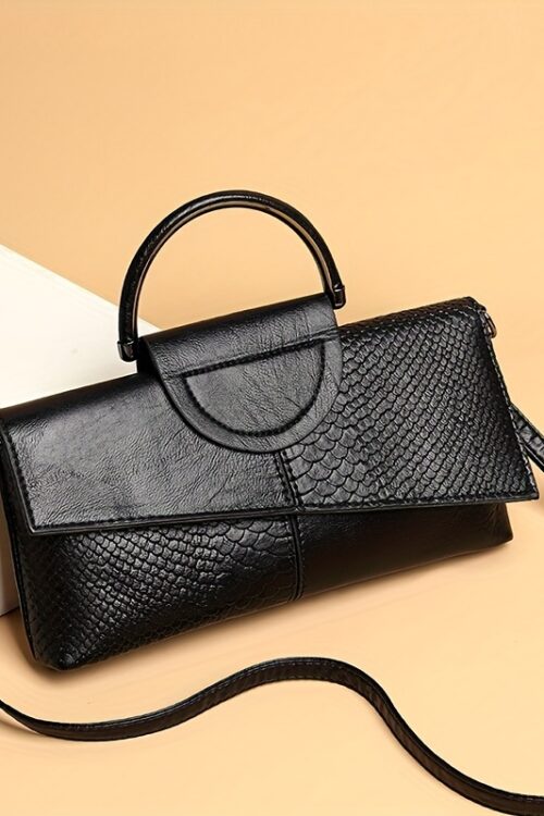 Weidola Women’s Retro Crocodile-Embossed Crossbody Bag with Detachable Adjustable Strap, Zipper Closure & Polyester Lining – Solid Color Handbag for Daily Use (Black/Mixed/White/Yellow), Elegant Women’s Accessory