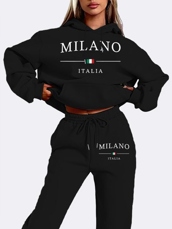 Casual Letter Print Sporty Pantsuits, Long Sleeve Drawstring Hoodie & Jogger Sweatpants Outfits, Women's Clothing - Image 7