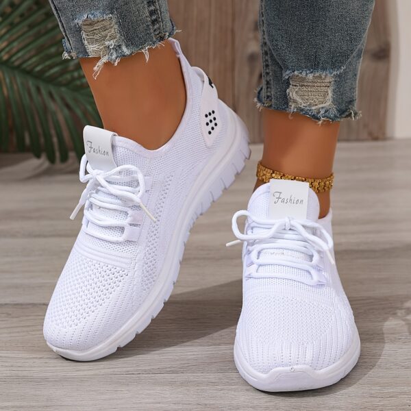 Women's White Breathable Mesh Running Shoes - Comfortable Low-Top Sneakers with Rubber Sole for Travel, Vacation & Casual Wear, Sleek Shoe Design | Cushioned Support - Image 3