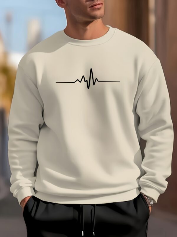 ECG Pattern Print Men's Long Sleeve Crew Neck Sweatshirt, Pullover Sweatshirt, Casual Comfortable Versatile Top For Spring & Autumn, Outdoor Sports - Image 9