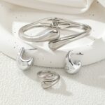 2pcs of Teardrop Earrings + 1pc of Bracelet + 1pc of Ring Geometric Teardrop Shape Women'S Jewelry Set Suitable for Daily Wear And Versatile Party Gifts - Image 4