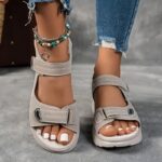 Women's Sandals Black, High-Quality PU Material with Adjustable Strap, Comfortable Thick Sole Summer Vacation Style, Beige/Black/Navy Beach Wear | Durable Synthetic Cover Shoes - Image 12