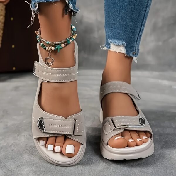 Women's Sandals Black, High-Quality PU Material with Adjustable Strap, Comfortable Thick Sole Summer Vacation Style, Beige/Black/Navy Beach Wear | Durable Synthetic Cover Shoes - Image 12